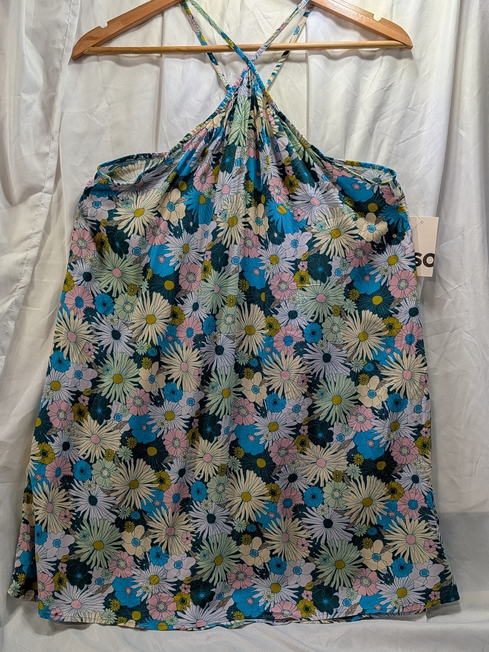 Kohl's SO NWT Blue w/Multi Colored Floral Halter Top Style Mini Dress Size Med
